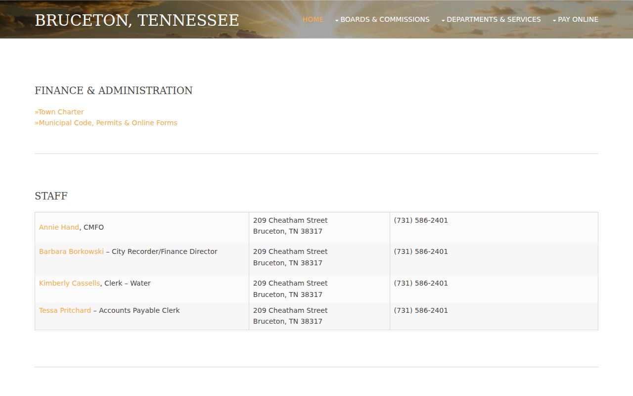 Bruceton court docket Town Hall public record contact