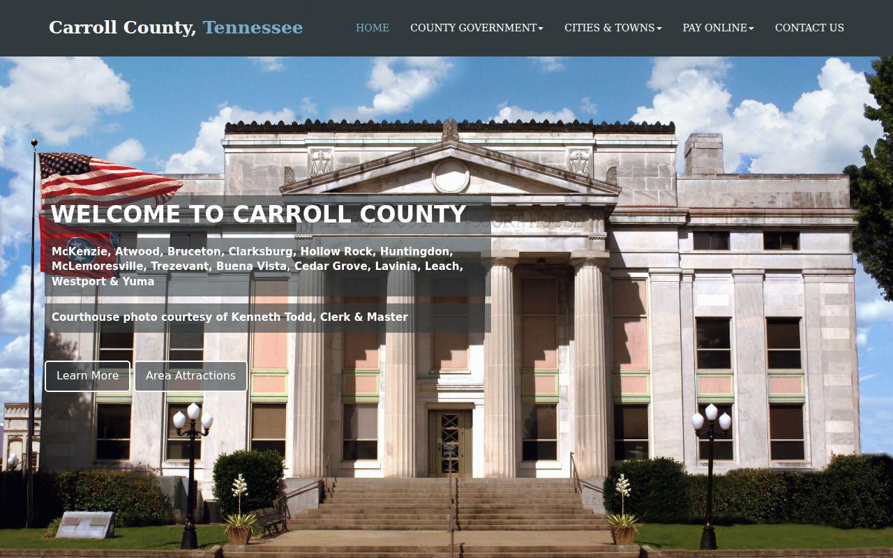 Official Carroll County home page and courthouse photograph