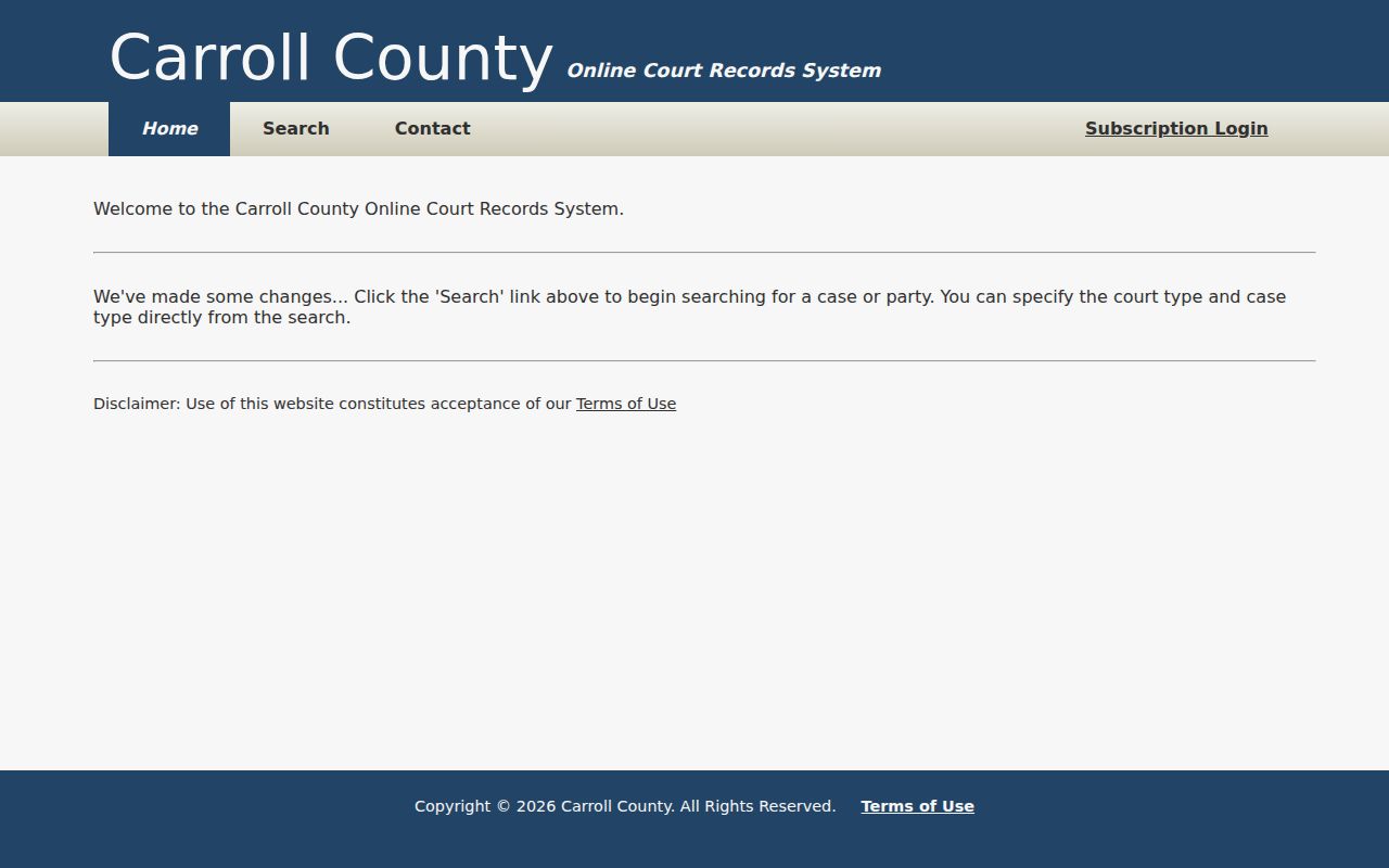Carroll County case lookup online records landing page