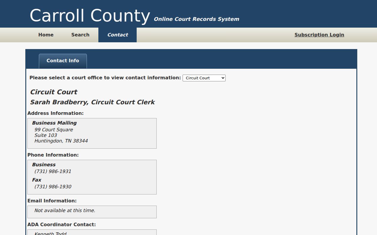 Carroll County case lookup clerk contact selector