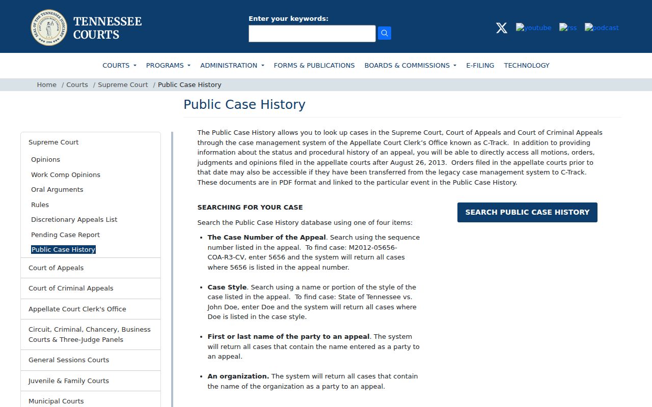 Carroll County civil docket appellate case history search