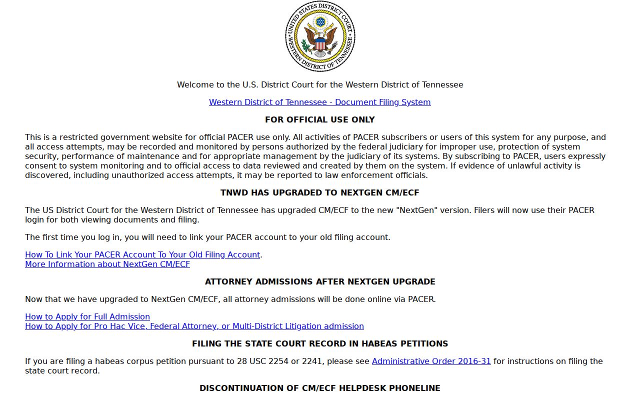 Carroll County civil docket federal CM ECF access