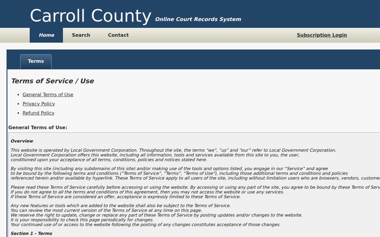 Carroll County court record search portal terms